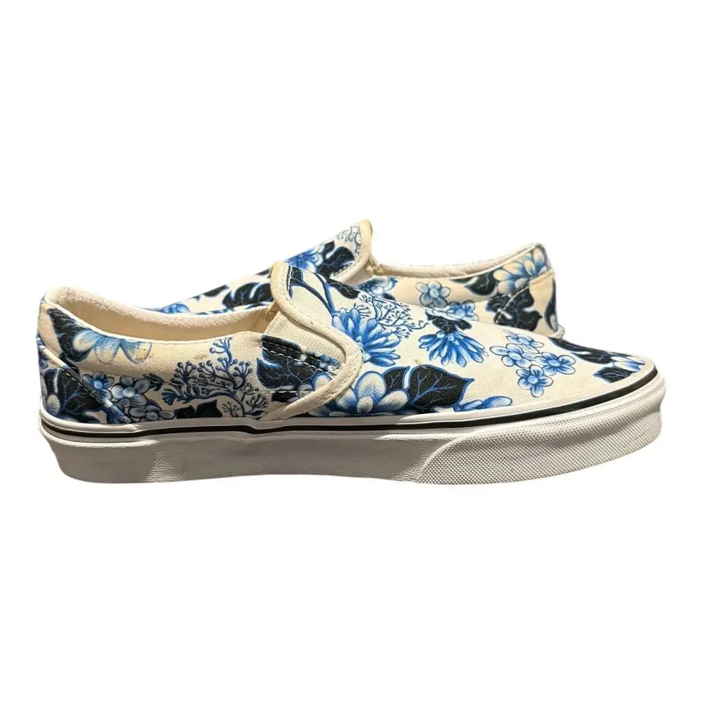 Vans Women’s Classic Slip-On Floral Sneakers Blue White Size 10 - Picture 8 of 9